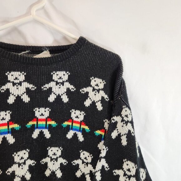 Teddy Bear Tuxedo Ugly Sweater Rainbow Strip Black & White Vtg Unisex Holiday - Picture 3 of 10